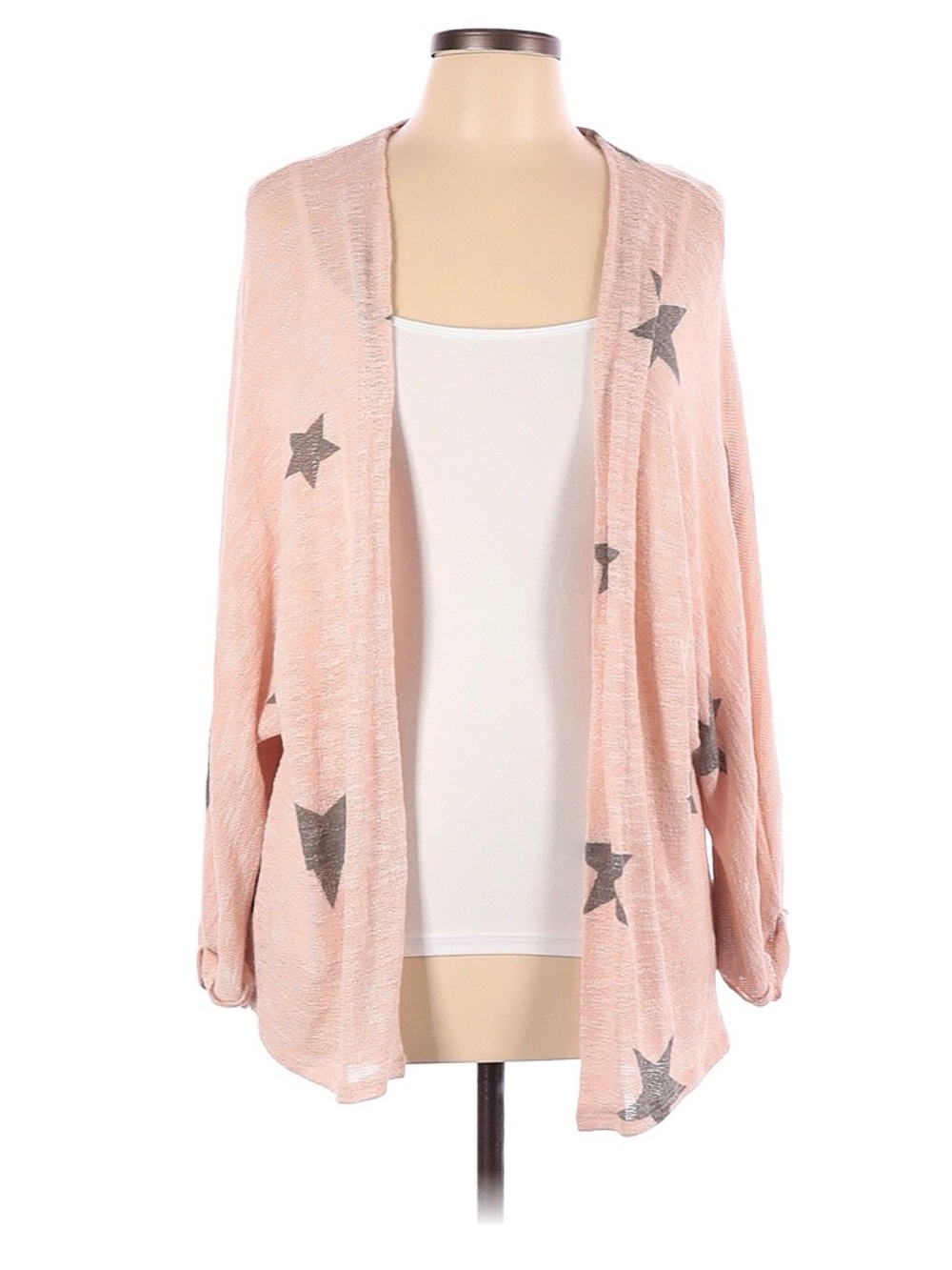 Boutique 143 Story Open-Front Pink Star Print Women's Cardigan